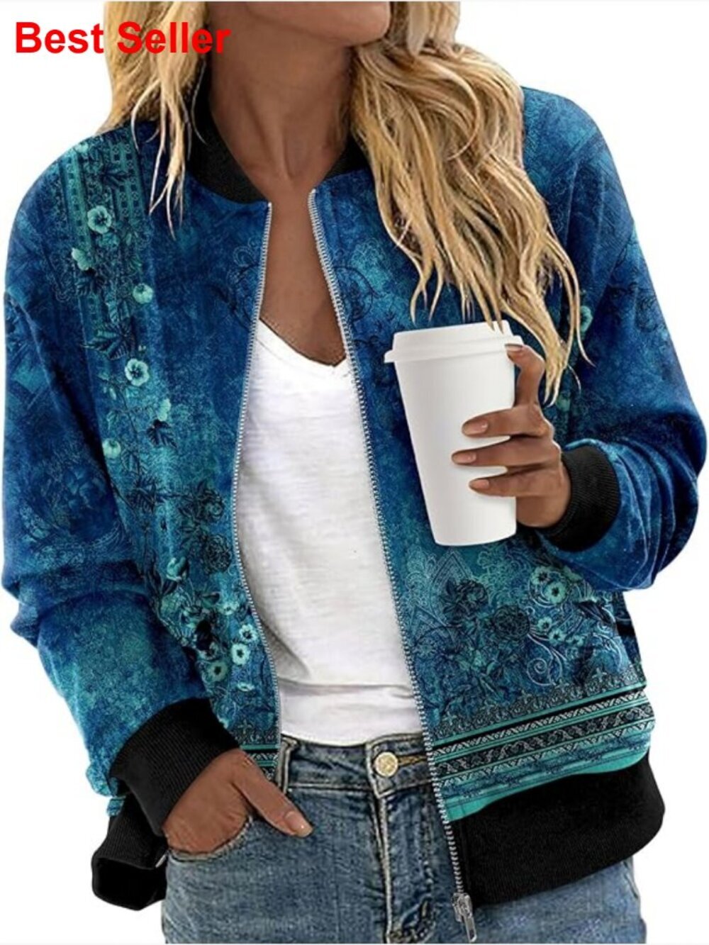 Zip Up Bomber Jacket Long Sleeve Casual Windbreaker with Pockets S-XXL